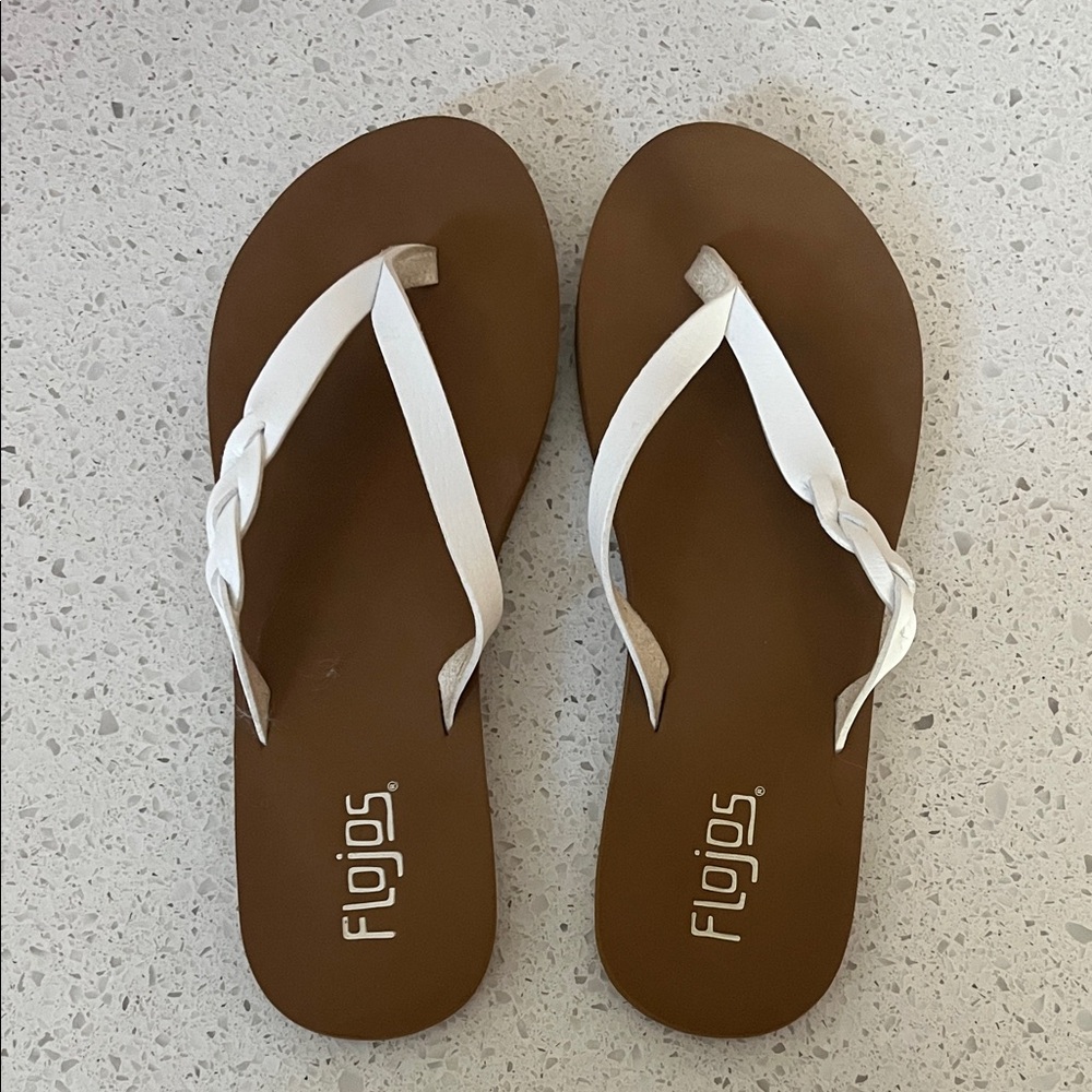 Flojos Brown and White Braided Strap Sandals